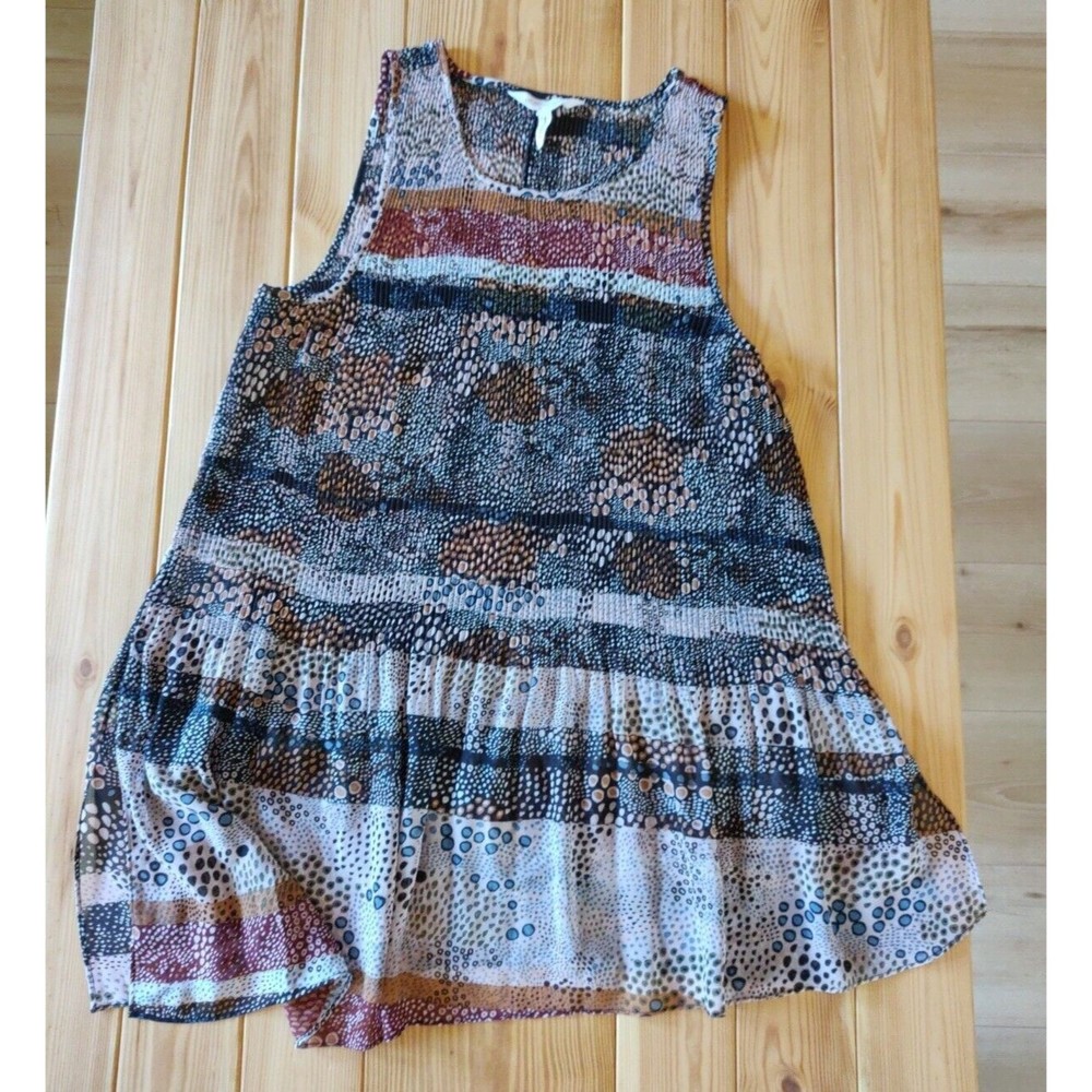 BCBGeneration Sheer Tunic Top Large L Tank Top Asymetrical Pleated Blouse Boho